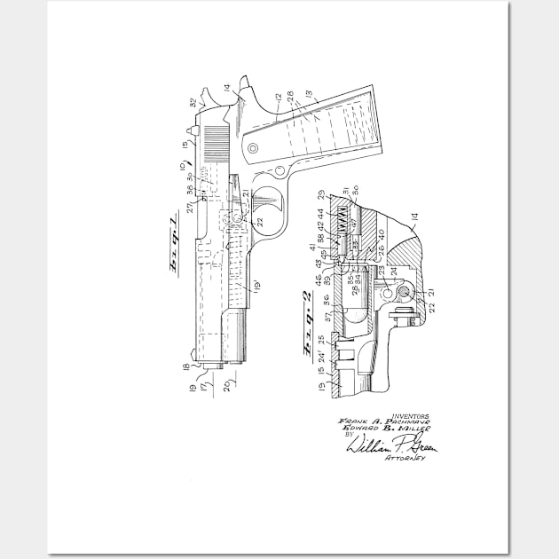 Firearm Gun Vintage Patent Hand Drawing Wall Art by TheYoungDesigns